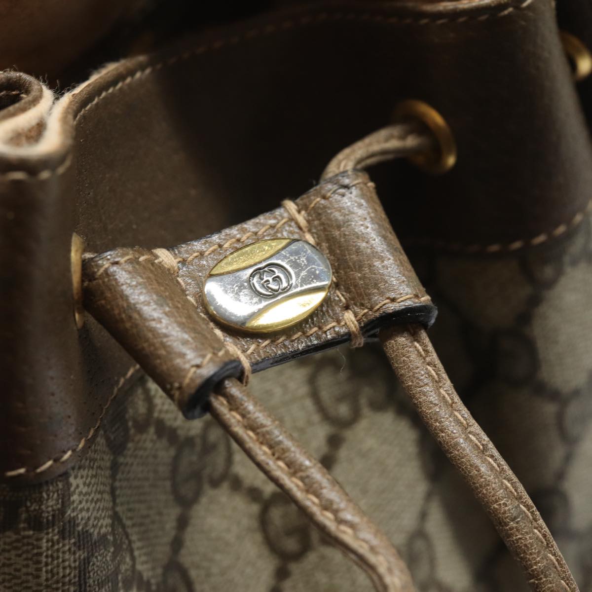 GUCCI GG Supreme Web Sherry Line Shoulder Bag PVC Beige 41 02 034 81369