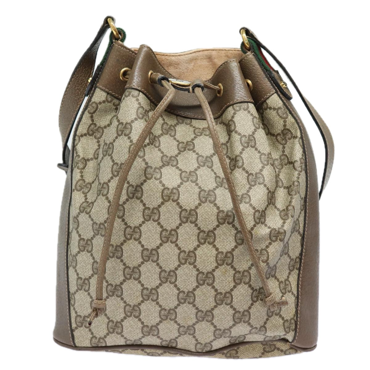 GUCCI GG Supreme Web Sherry Line Shoulder Bag PVC Beige 41 02 034 81369
