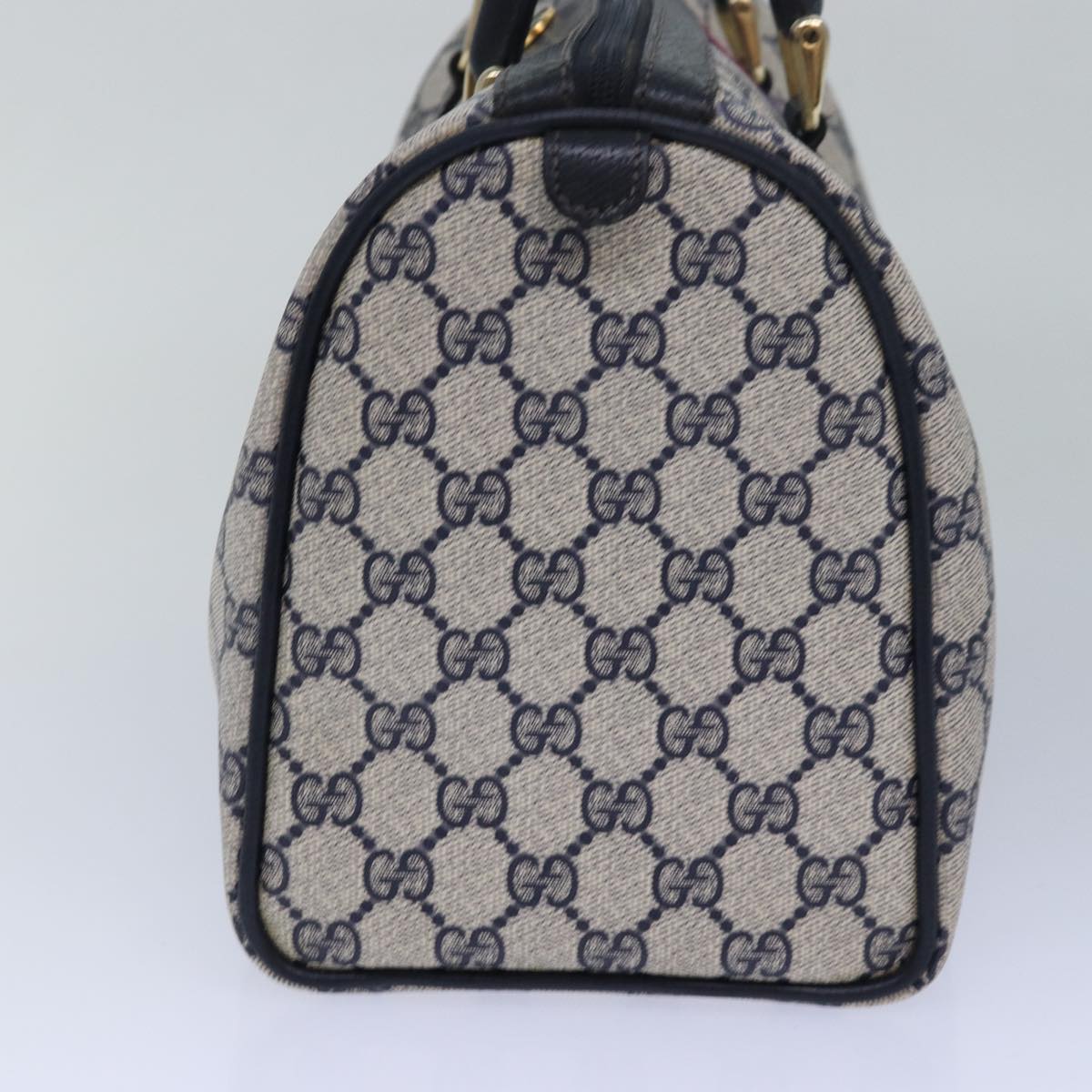 GUCCI GG Supreme Sherry Line Boston Bag PVC Leather Navy Red 81616