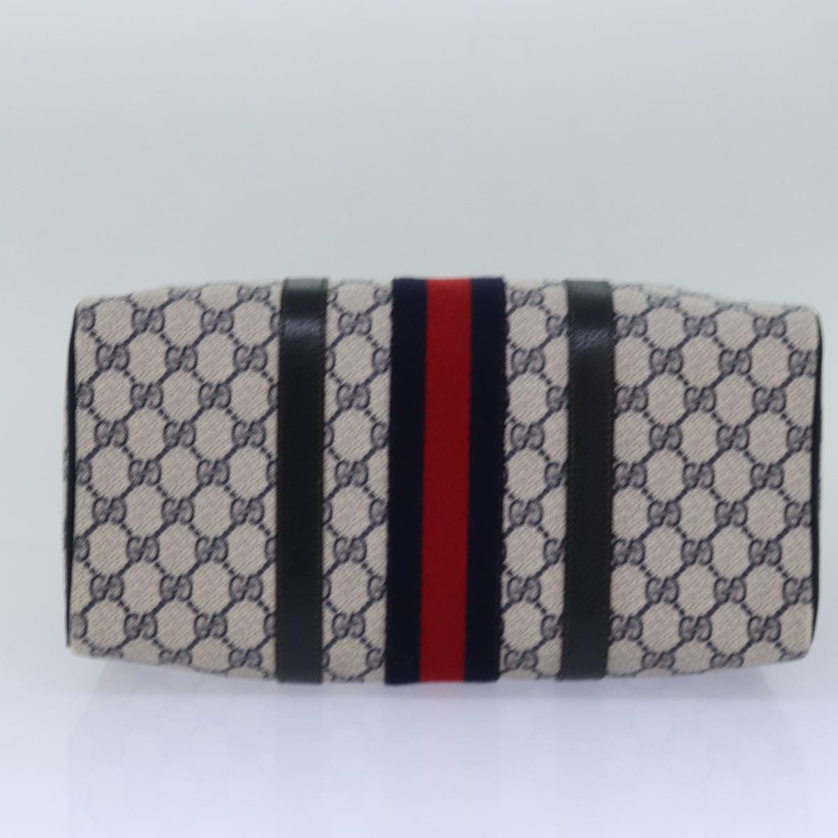 GUCCI GG Supreme Sherry Line Boston Bag PVC Leather Navy Red 81616