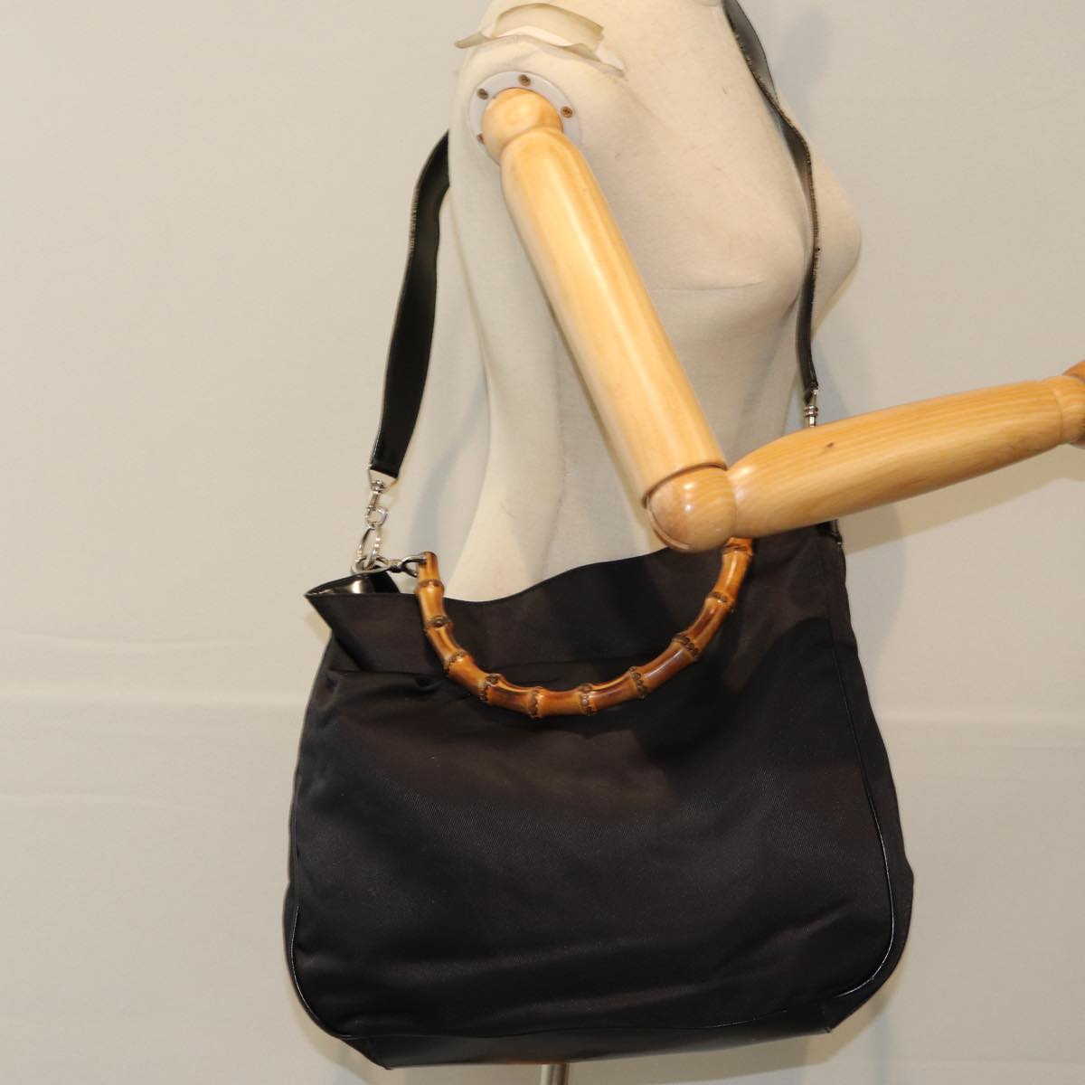 GUCCI Bamboo Shoulder Bag Nylon Black 001 1998 1577 81620