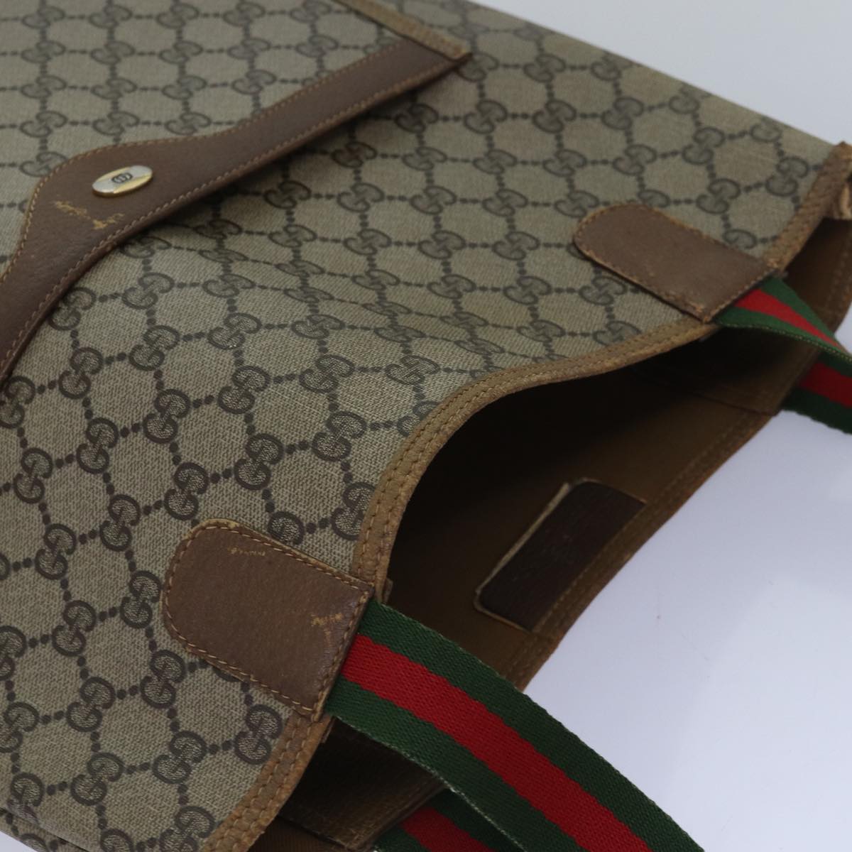 GUCCI GG Supreme Web Sherry Line Tote Bag PVC Leather Beige 39 02 003 81626