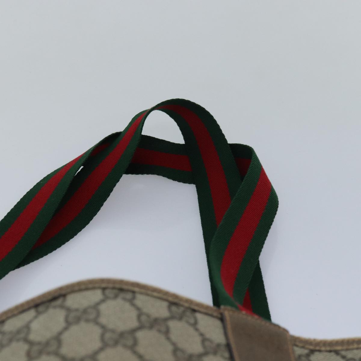 GUCCI GG Supreme Web Sherry Line Tote Bag PVC Leather Beige 39 02 003 81627