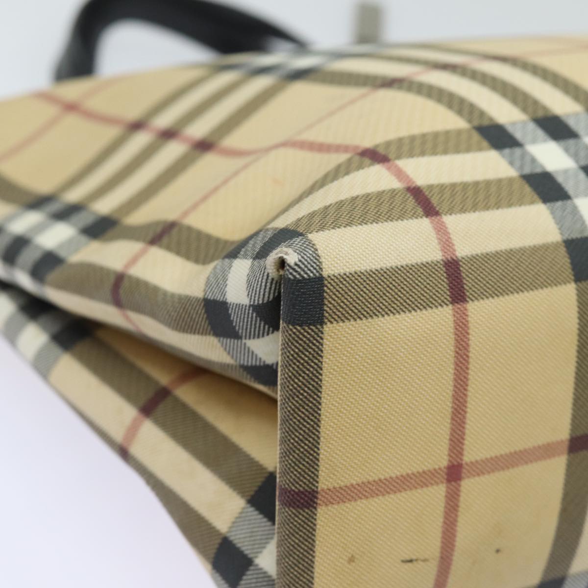 BURBERRY Nova Check Hand Bag PVC Leather Beige 81673