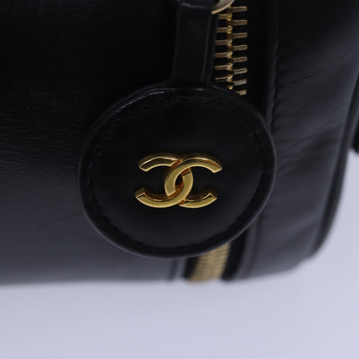 CHANEL Vanity Bicolore Pouch Leather Black CC 81781