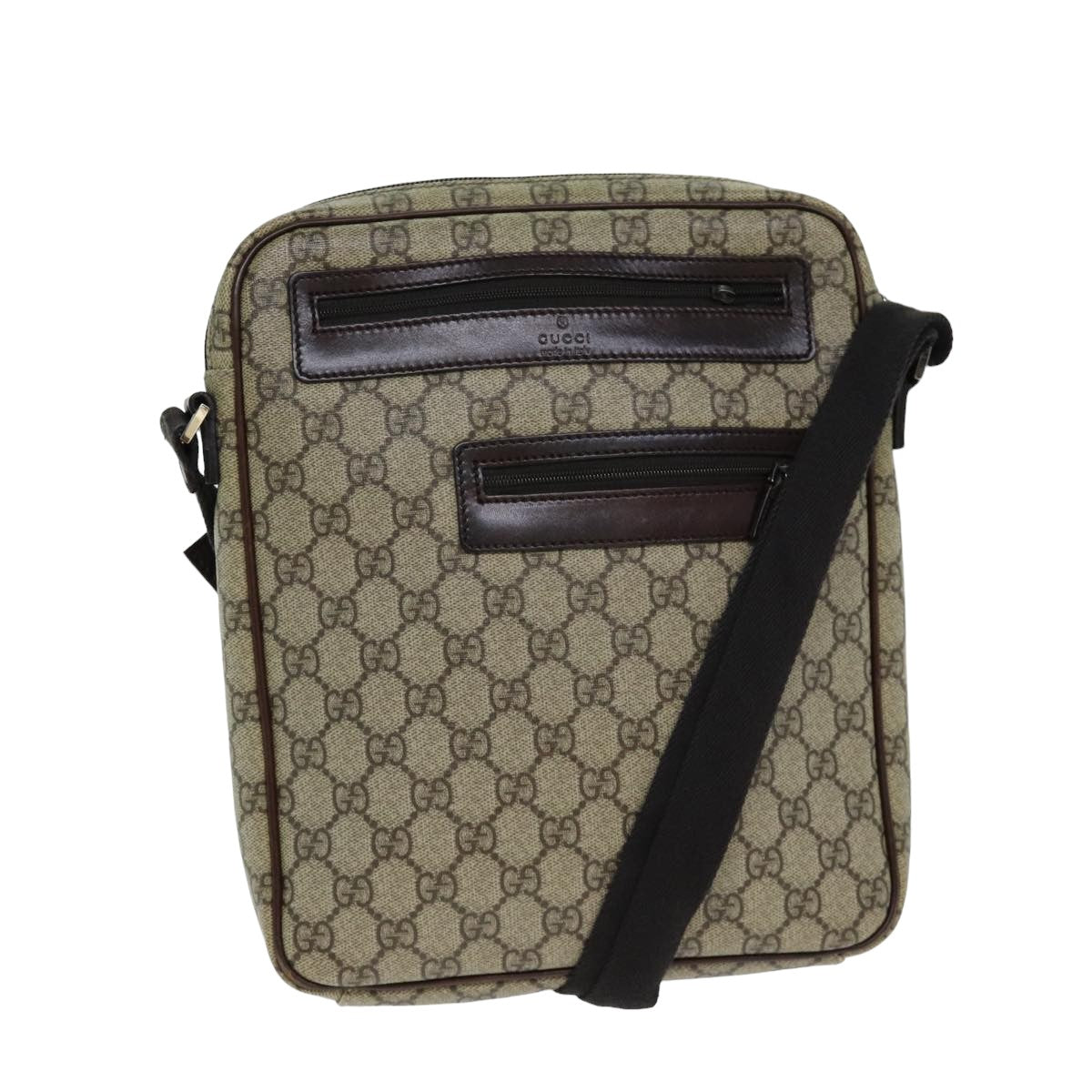 GUCCI Shoulder Bag PVC Leather Beige Dark Brown 92551 81805