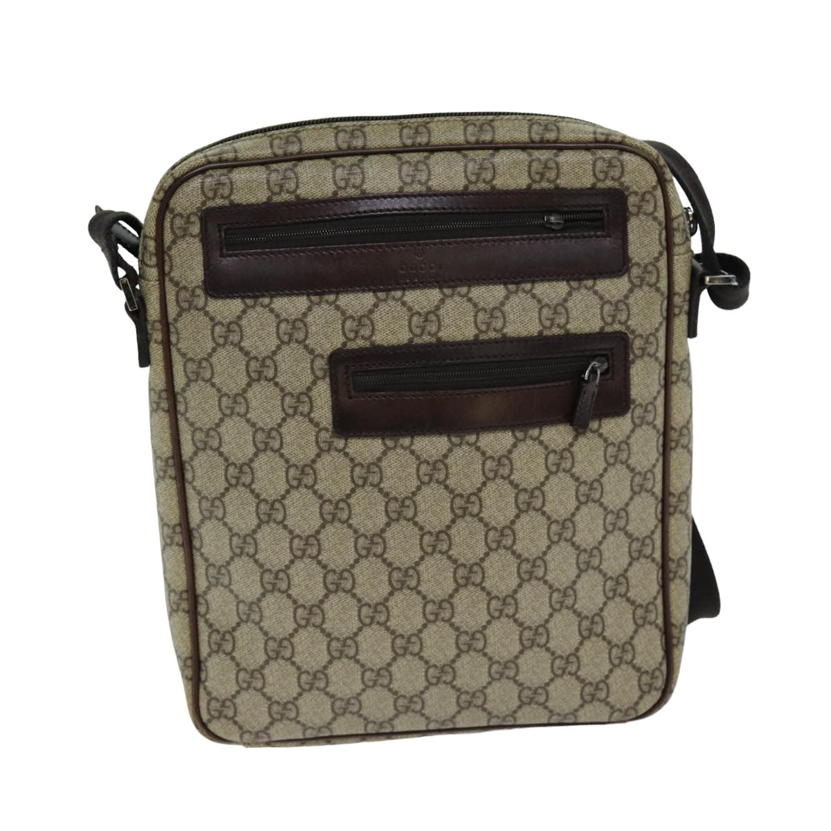GUCCI Shoulder Bag PVC Leather Beige Dark Brown 92551 81805