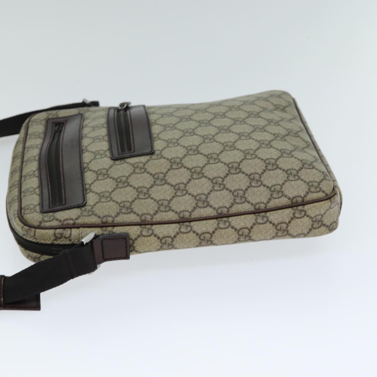 GUCCI Shoulder Bag PVC Leather Beige Dark Brown 92551 81805