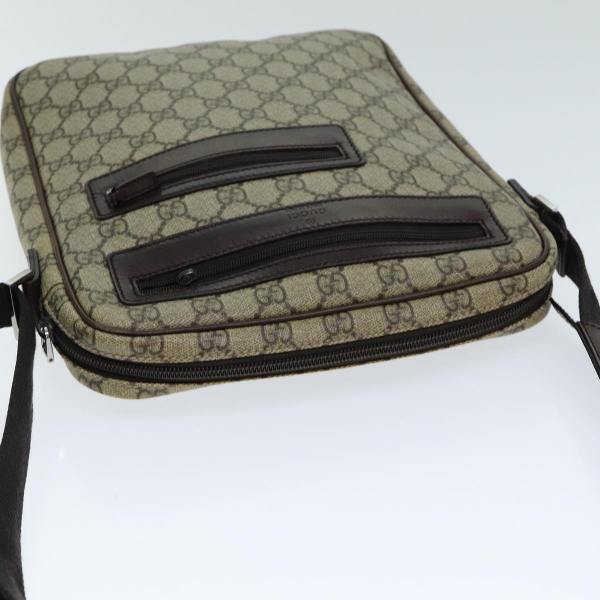 GUCCI Shoulder Bag PVC Leather Beige Dark Brown 92551 81805