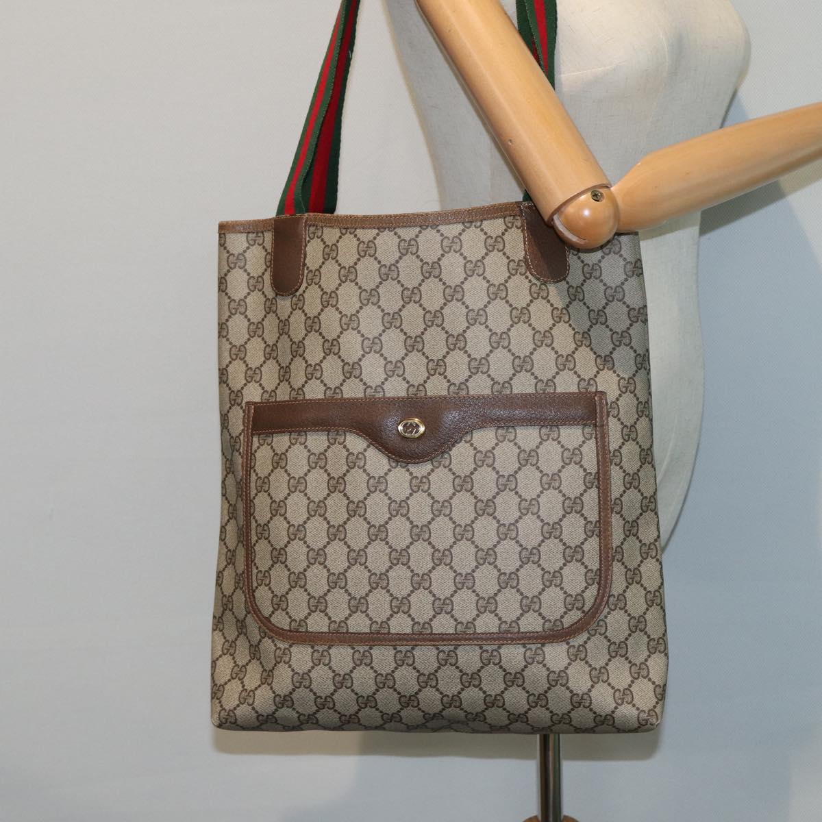 GUCCI GG Supreme Web Sherry Line Tote Bag Beige 40 02 003 81810