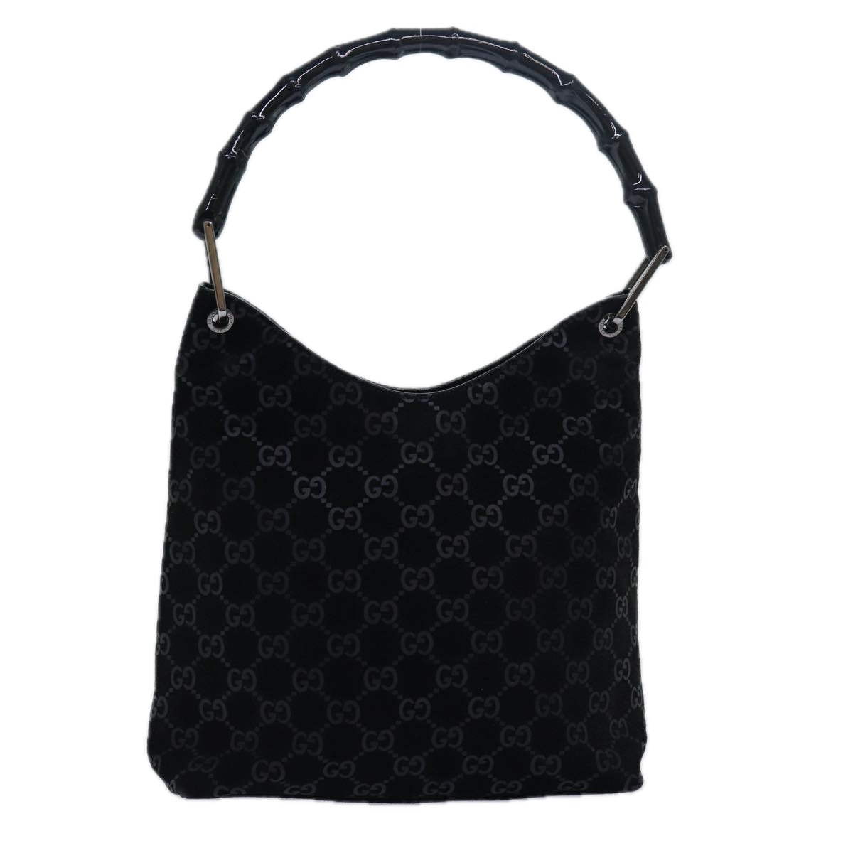 GUCCI Bamboo GG Canvas Shoulder Bag Suede Black 81858
