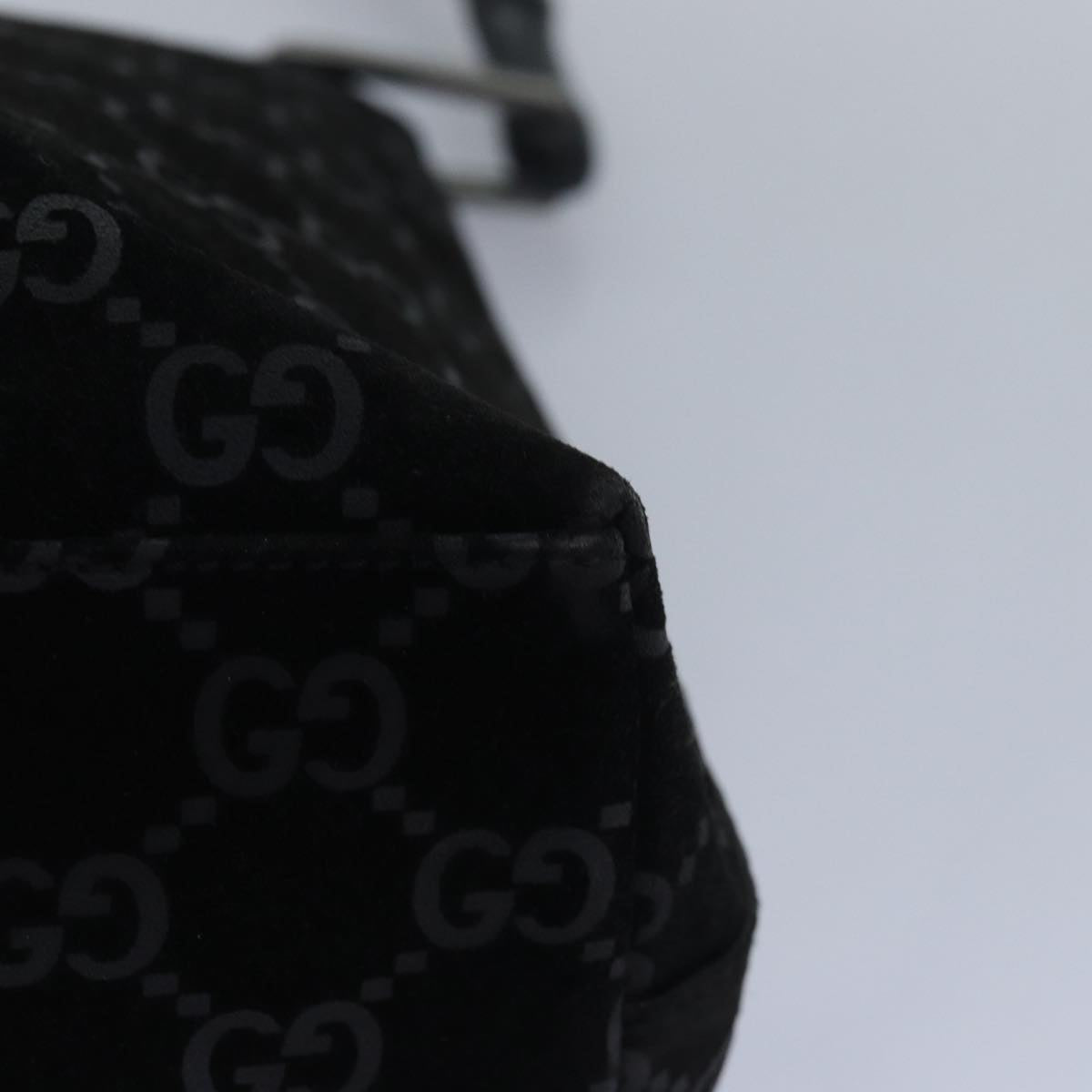 GUCCI Bamboo GG Canvas Shoulder Bag Suede Black 81858