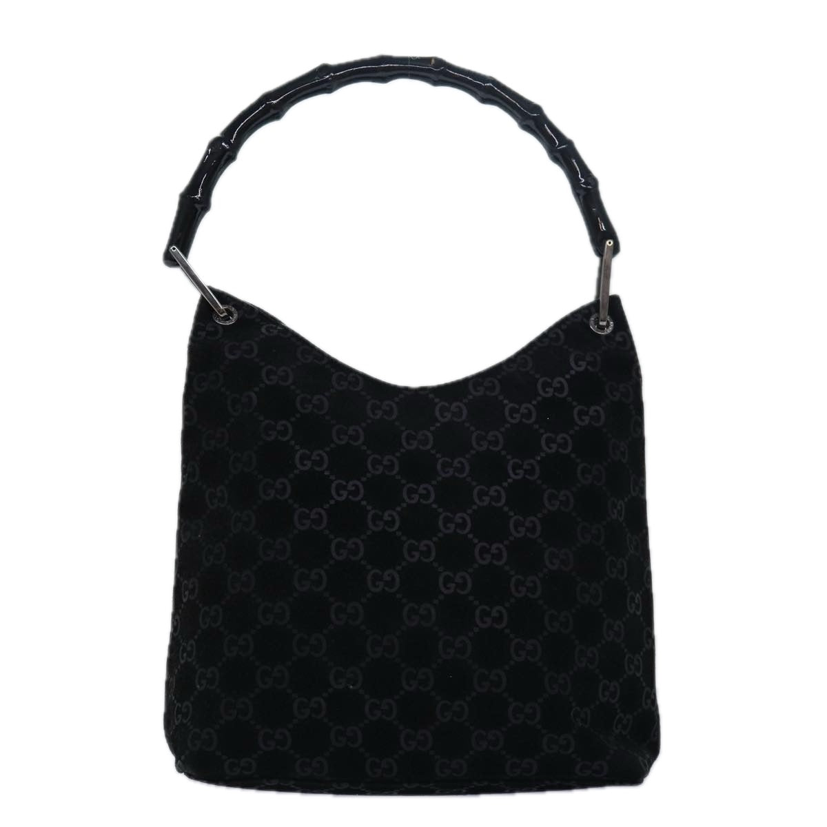 GUCCI Bamboo GG Canvas Shoulder Bag Suede Black 81858