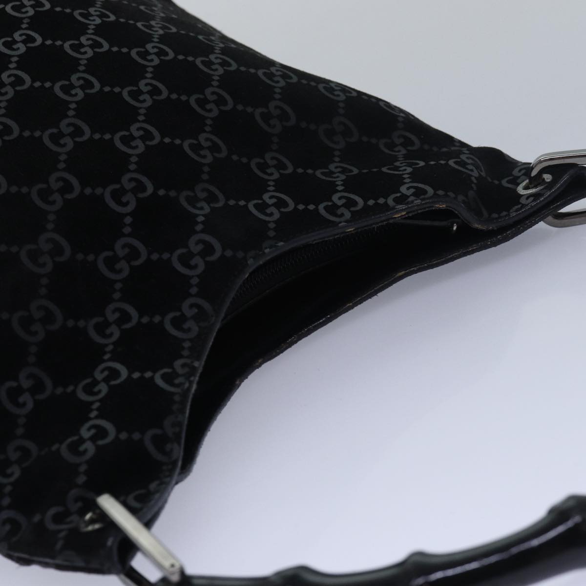 GUCCI Bamboo GG Canvas Shoulder Bag Suede Black 81858