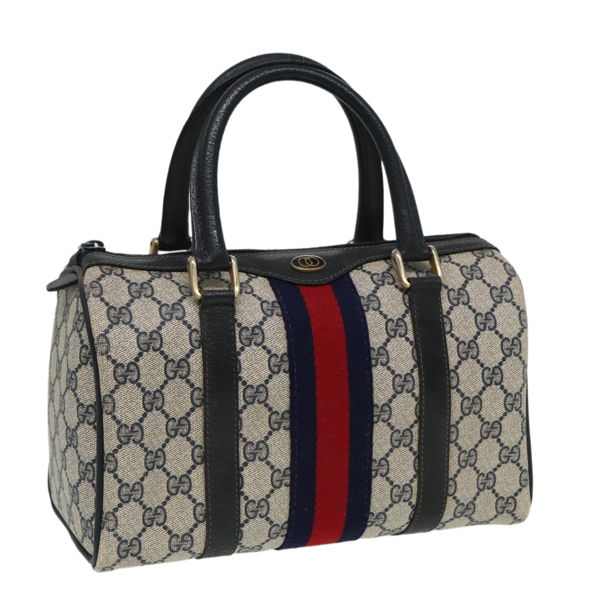 GUCCI GG Canvas Boston Bag PVC Leather Navy 40 3841 81871
