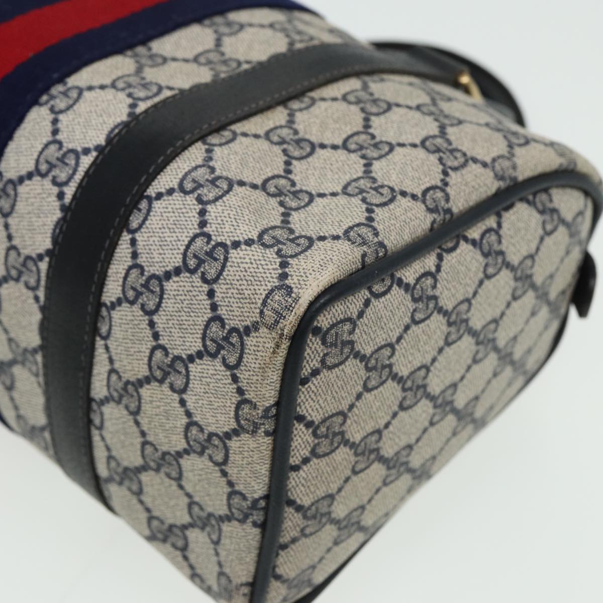 GUCCI GG Canvas Boston Bag PVC Leather Navy 40 3841 81871