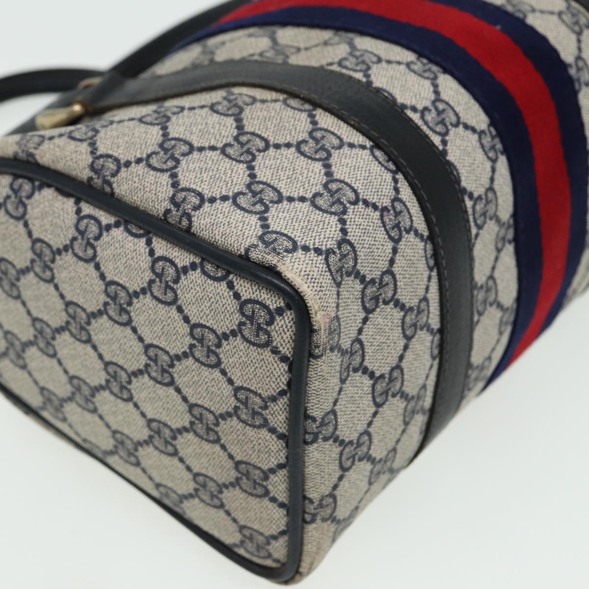 GUCCI GG Canvas Boston Bag PVC Leather Navy 40 3841 81871
