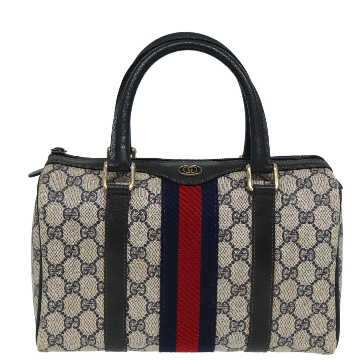 GUCCI GG Canvas Boston Bag PVC Leather Navy 40 3841 81871