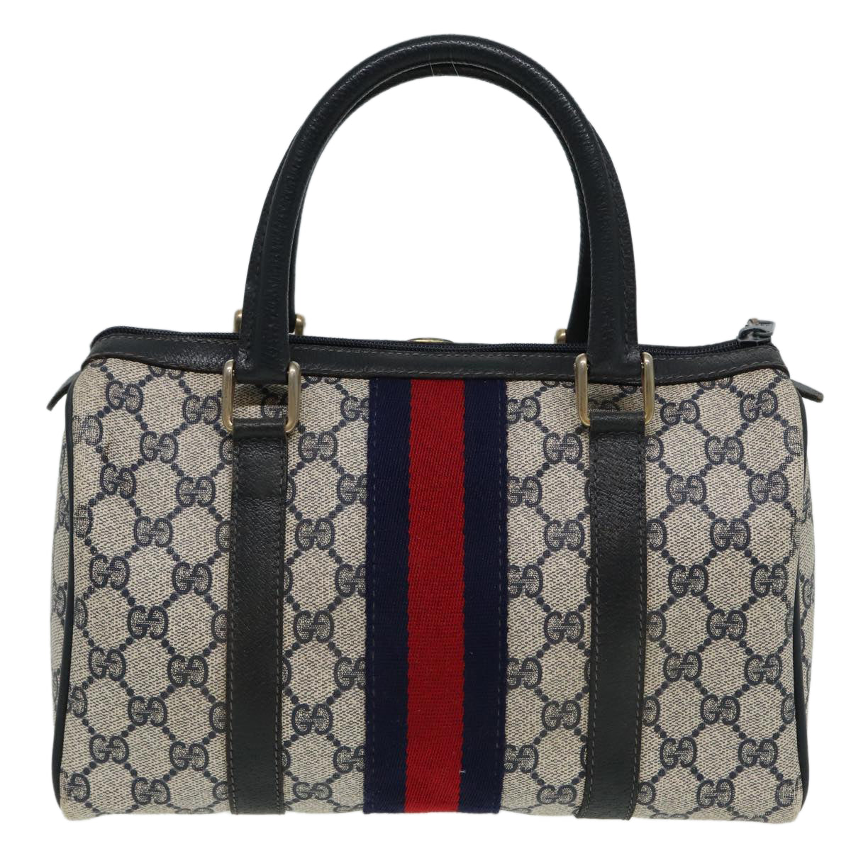 GUCCI GG Canvas Boston Bag PVC Leather Navy 40 3841 81871