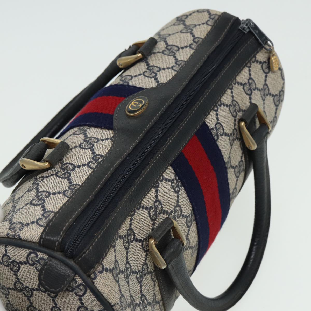 GUCCI GG Canvas Boston Bag PVC Leather Navy 40 3841 81871