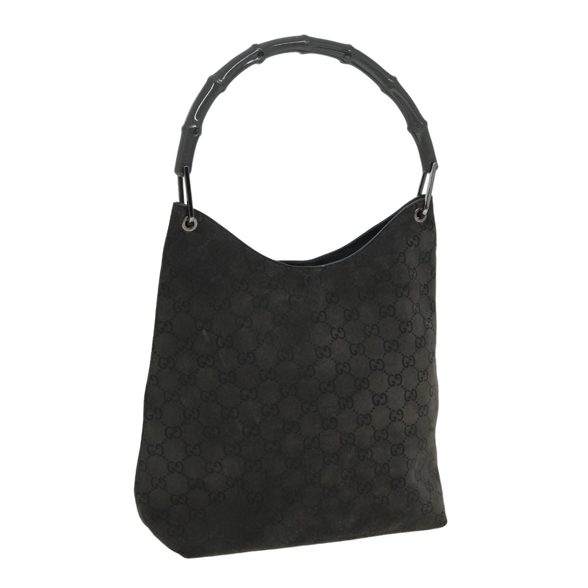 GUCCI Bamboo GG Canvas Shoulder Bag Suede Gray 81910