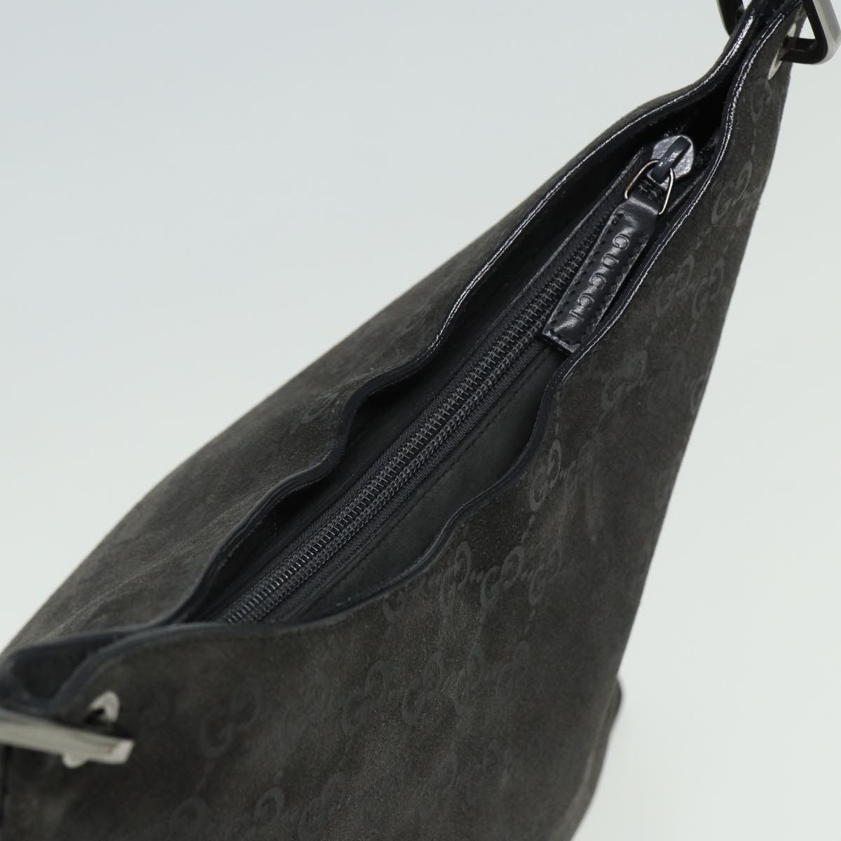 GUCCI Bamboo GG Canvas Shoulder Bag Suede Gray 81910