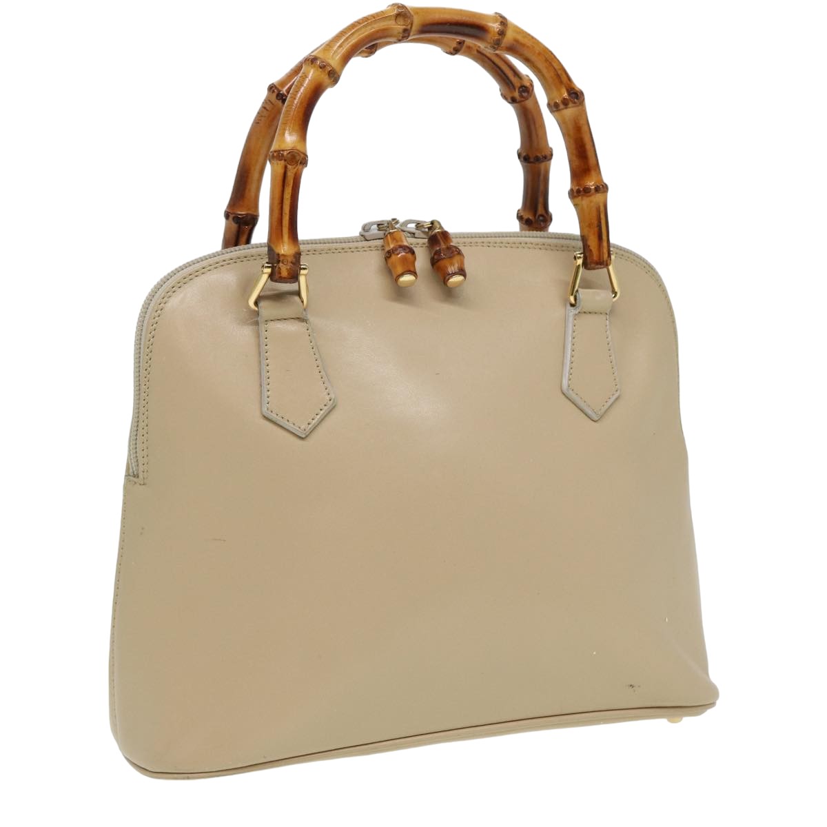 GUCCI Bamboo Hand Bag Leather Beige 81937