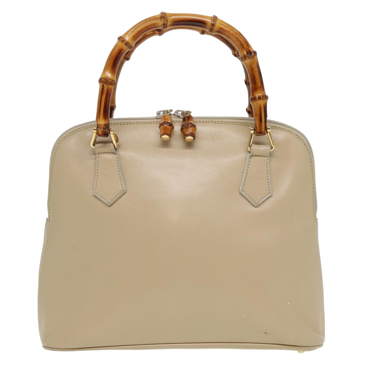 GUCCI Bamboo Hand Bag Leather Beige 81937