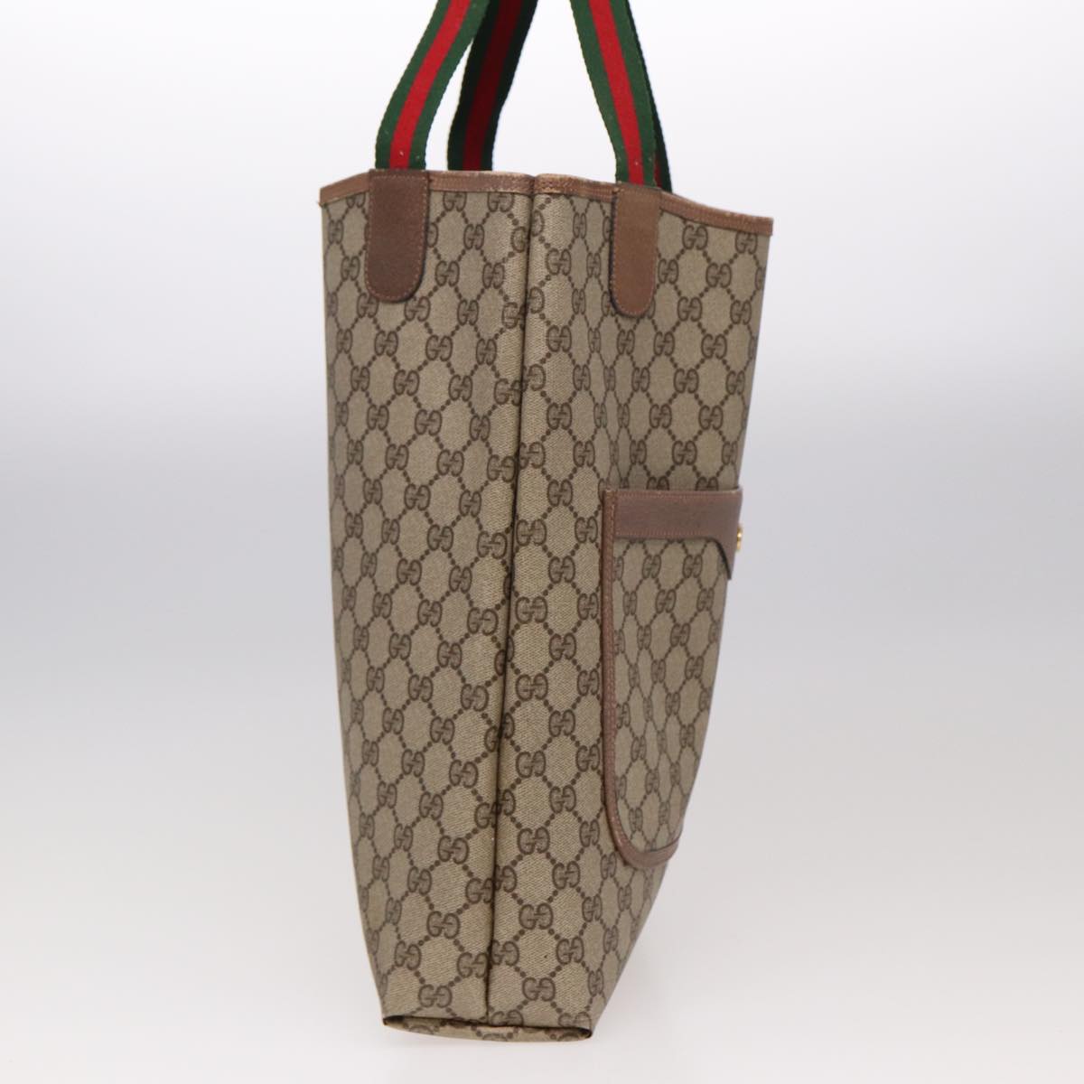 GUCCI GG Canvas Web Sherry Line Tote Bag PVC Leather Beige Green Red 81946