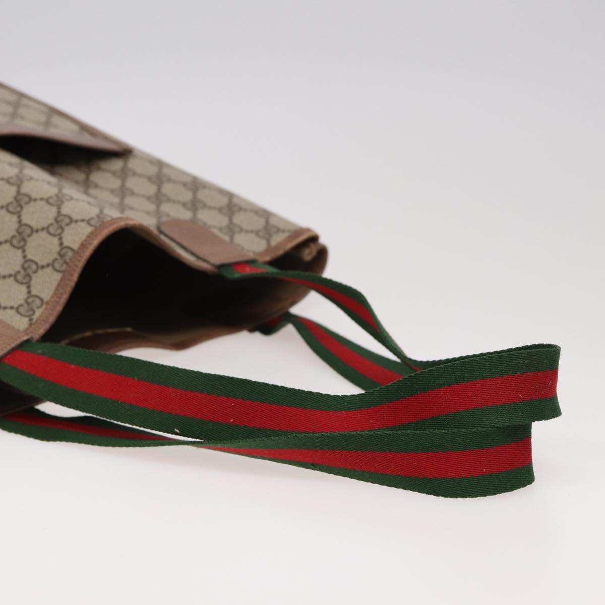 GUCCI GG Canvas Web Sherry Line Tote Bag PVC Leather Beige Green Red 81946