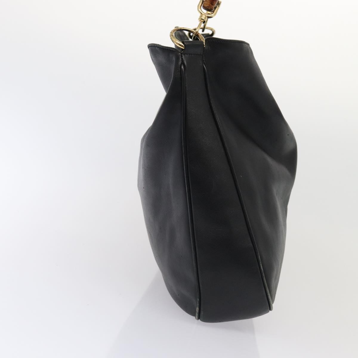 GUCCI Bamboo Hand Bag Leather 2way Black 001 1014 1577 81973