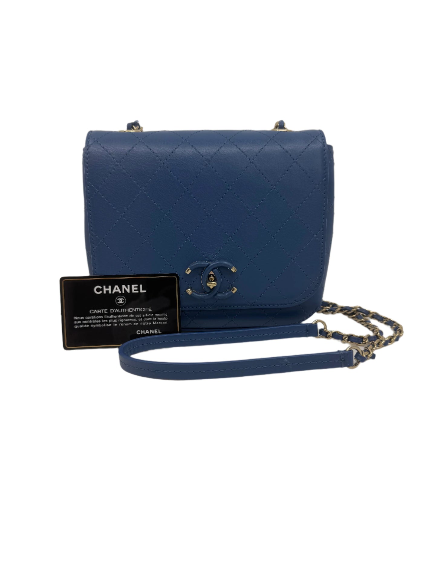 Chanel Blue Calfskin Small Covered CC Flap Bag