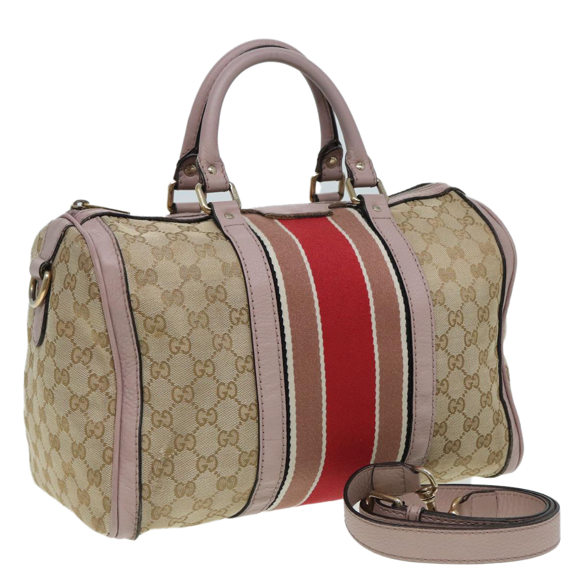 GUCCI GG Canvas Boston Bag 2way Beige Pink 82022