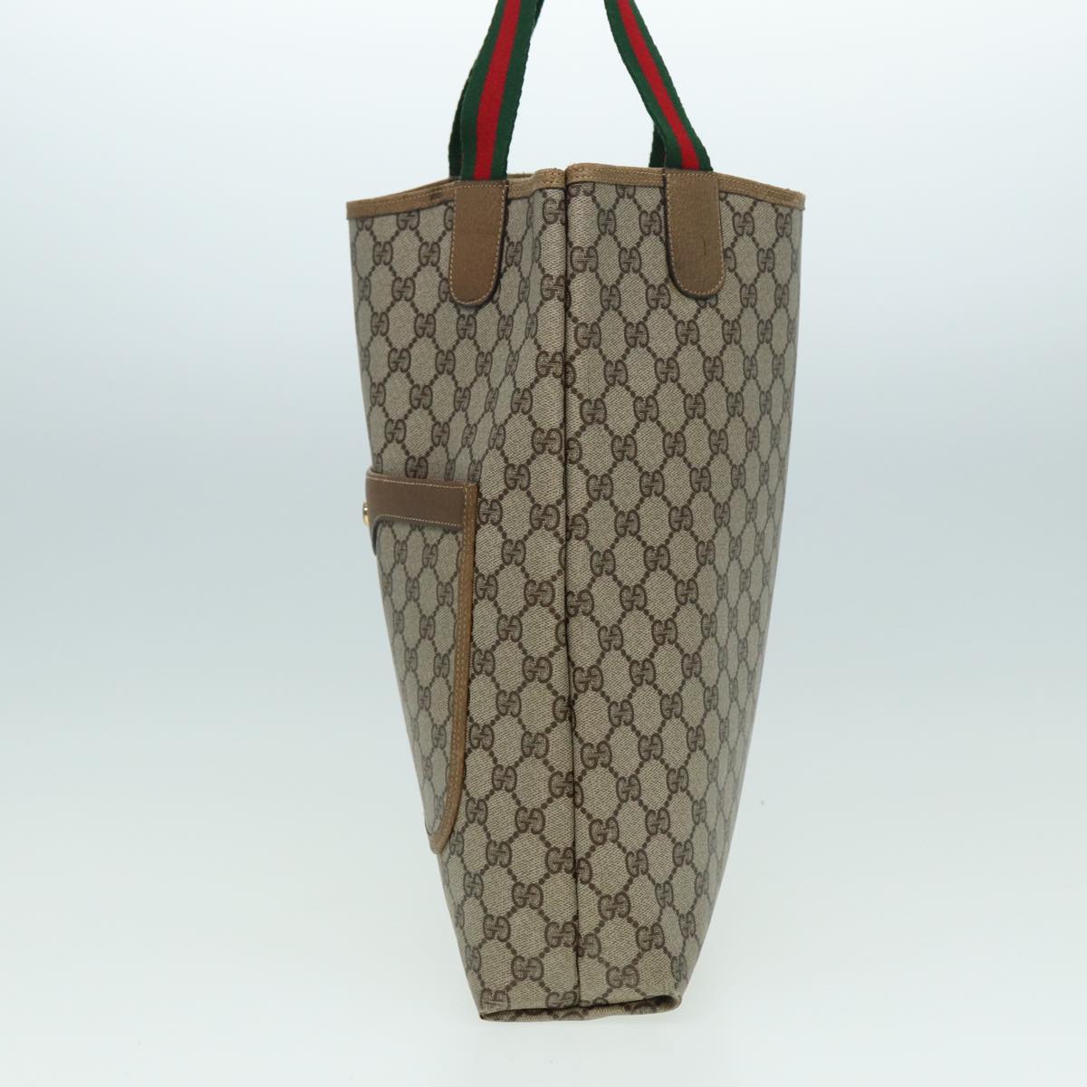GUCCI GG Supreme Web Sherry Line Tote Bag PVC Leather Beige 39 02 003 82101