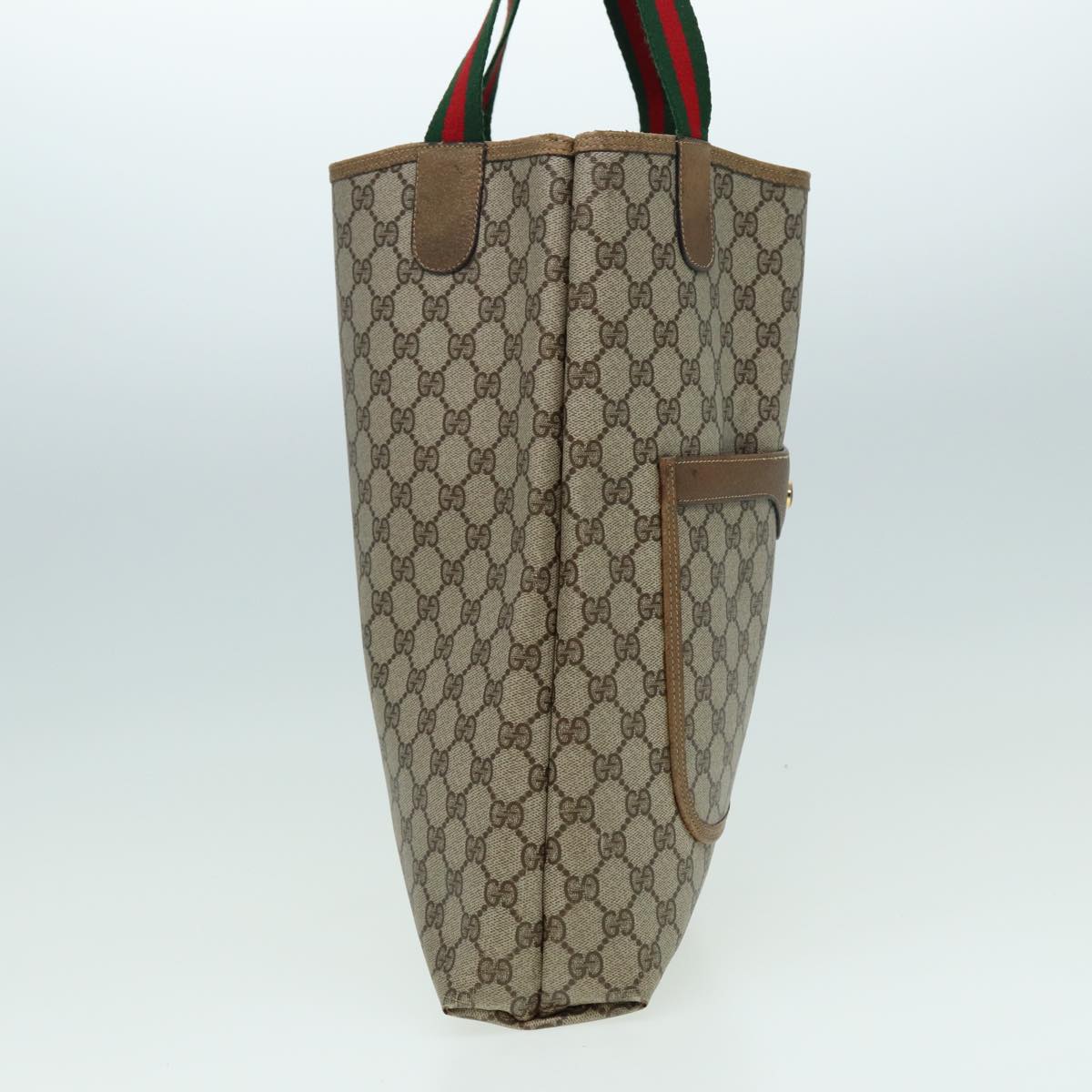 GUCCI GG Supreme Web Sherry Line Tote Bag PVC Leather Beige 39 02 003 82101