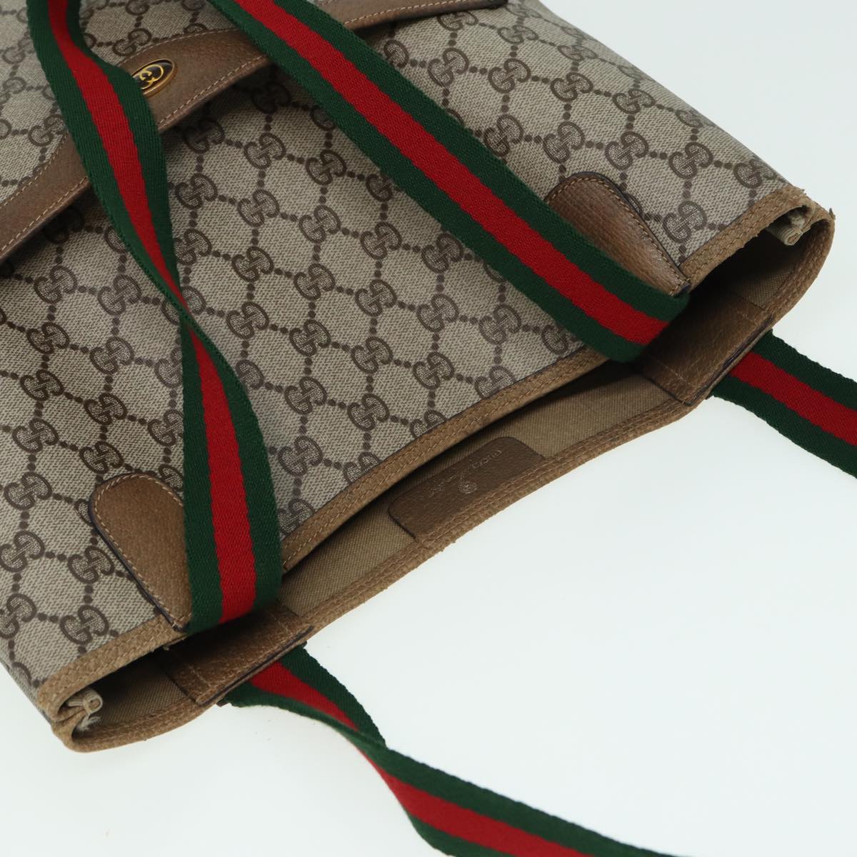 GUCCI GG Supreme Web Sherry Line Tote Bag PVC Leather Beige 39 02 003 82101