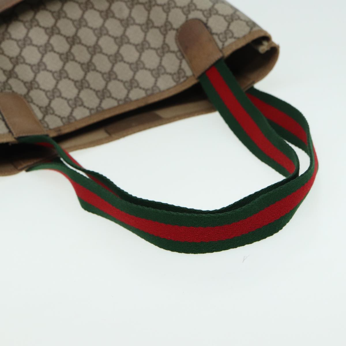 GUCCI GG Supreme Web Sherry Line Tote Bag PVC Leather Beige 39 02 003 82101