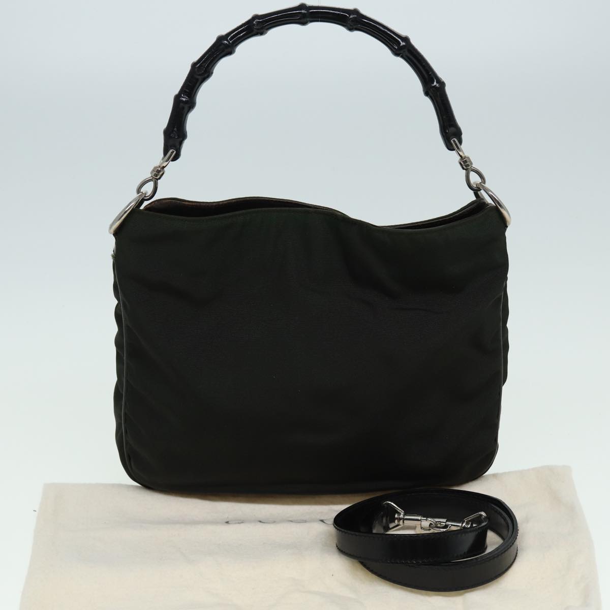 GUCCI Bamboo Hand Bag Nylon 2way Khaki 001 1638 82192