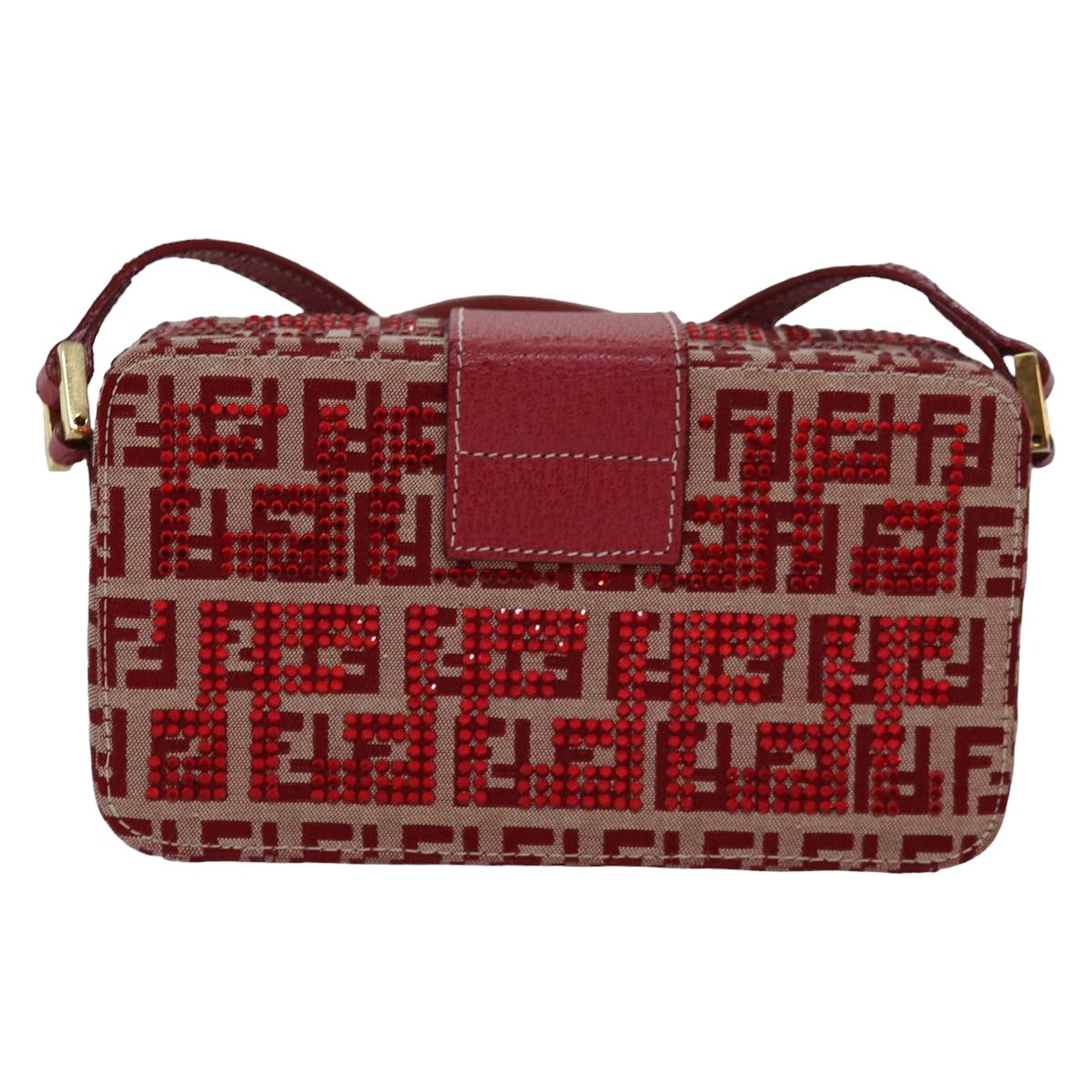 FENDI Mamma Baguette Shoulder Bag Beads Zucchino Canvas Red 82244