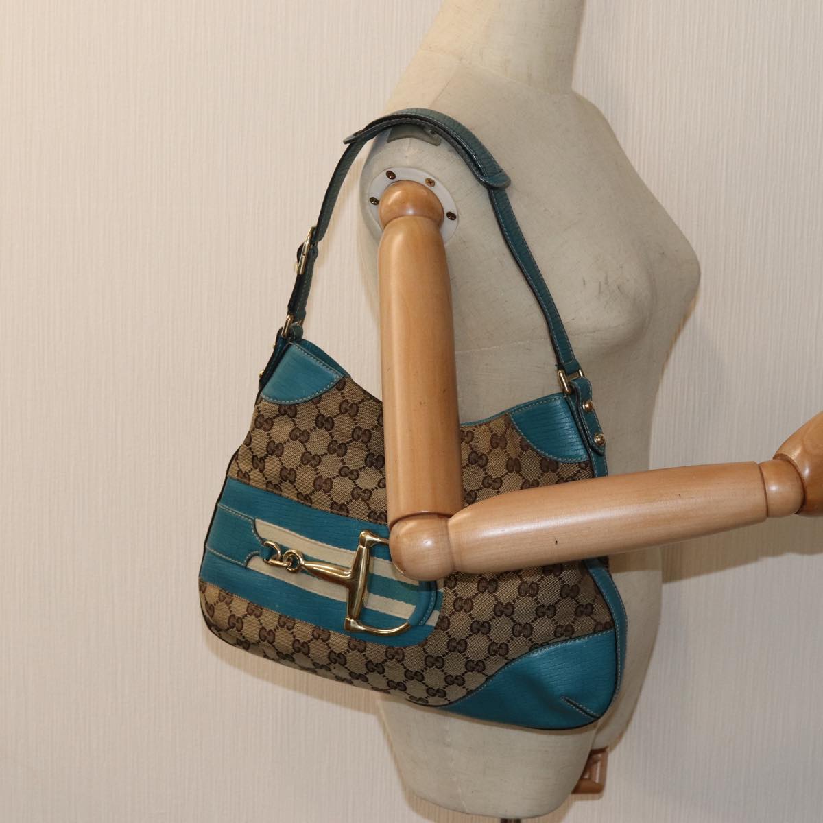 GUCCI Horsebit Sherry Line GG Canvas Shoulder Bag Beige 137388 82262