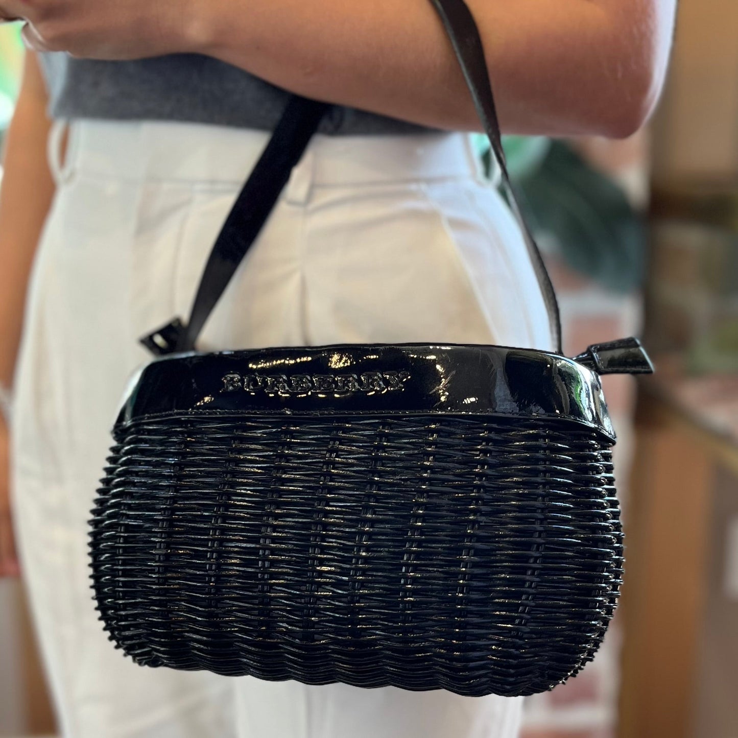 BURBERRY Wicker Basket Top Handle Bag
