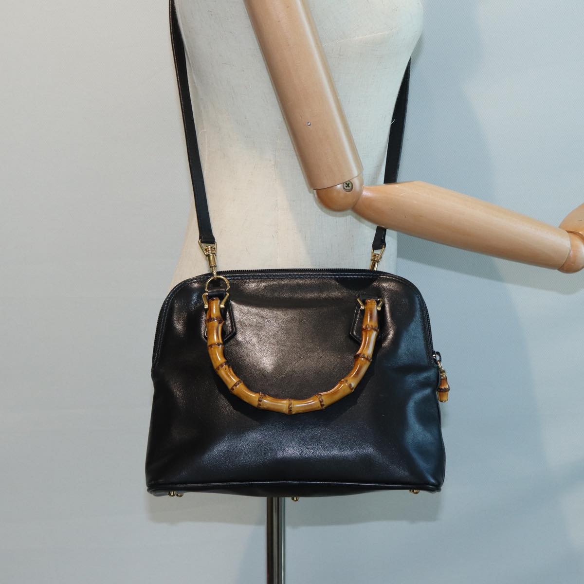 GUCCI Bamboo Hand Bag Leather 2way Black 000 090 0290 82700