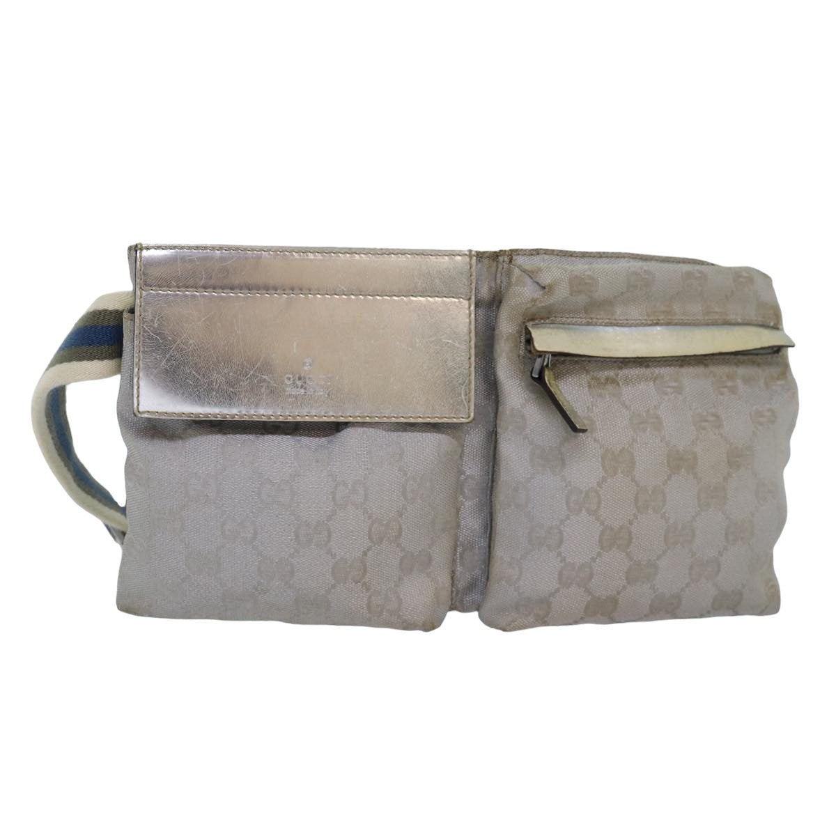 GUCCI GG Canvas Sherry Line Waist bag Silver Blue Gray 28566 82701