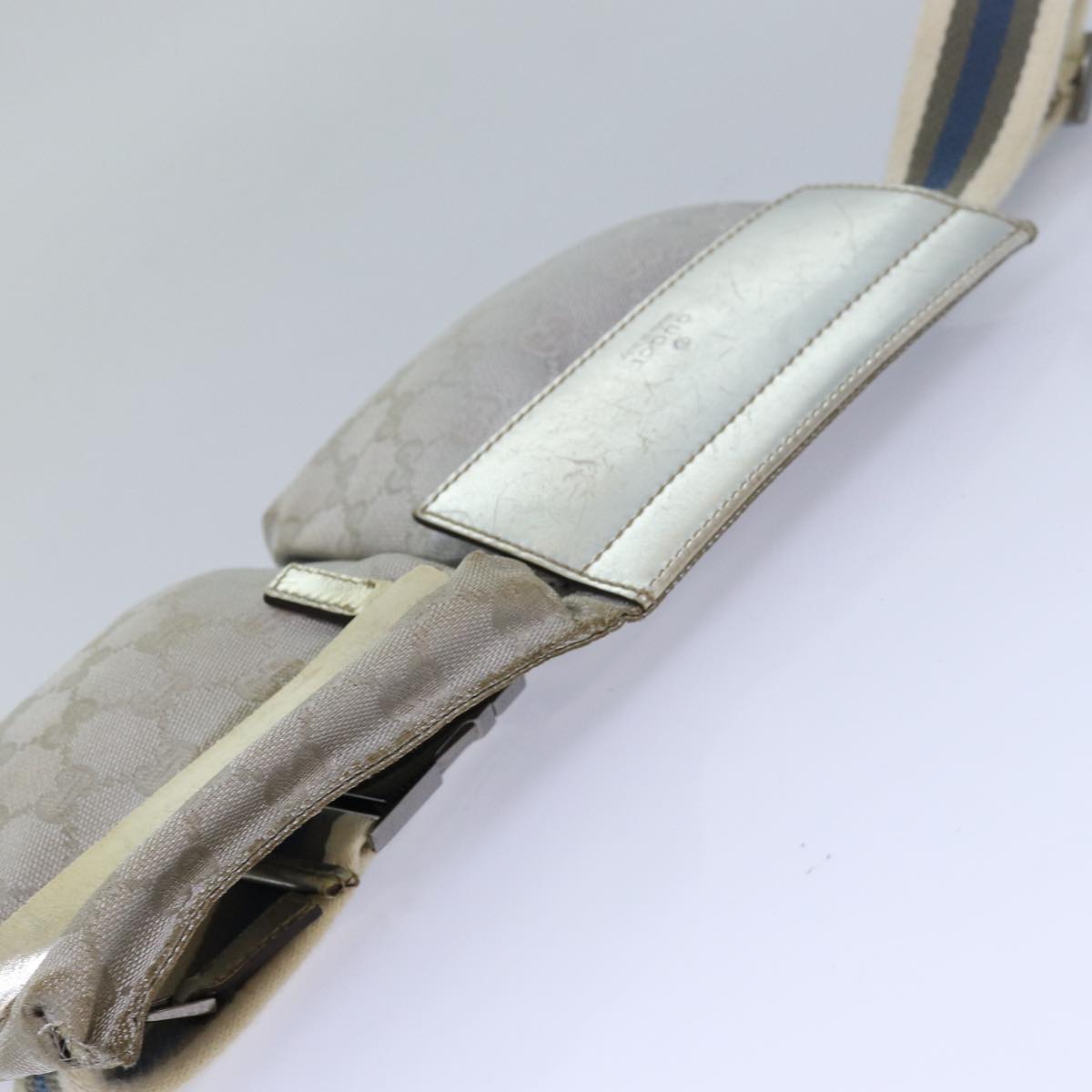 GUCCI GG Canvas Sherry Line Waist bag Silver Blue Gray 28566 82701