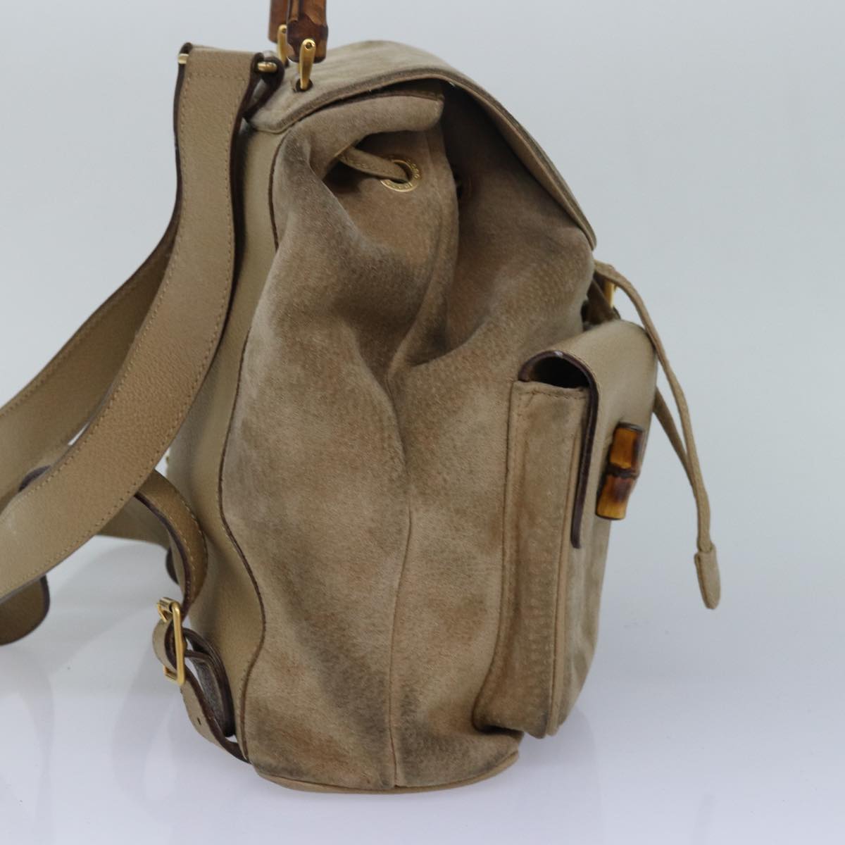 GUCCI Bamboo Backpack Suede Beige 003 2058 0016 82702