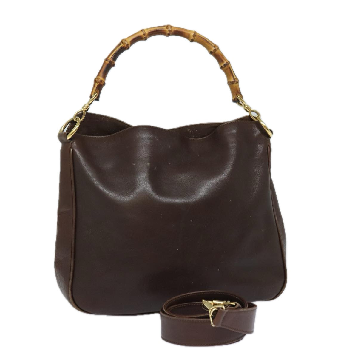 GUCCI Bamboo Shoulder Bag Leather 2way Brown 001 0166 1638 82704