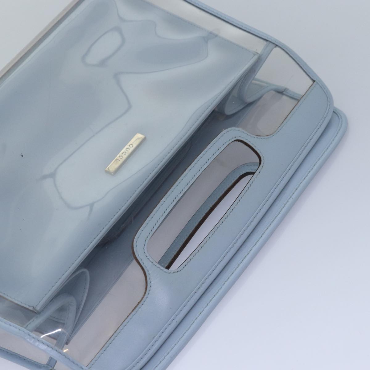 GUCCI Hand Bag Vinyl Light Blue 82716
