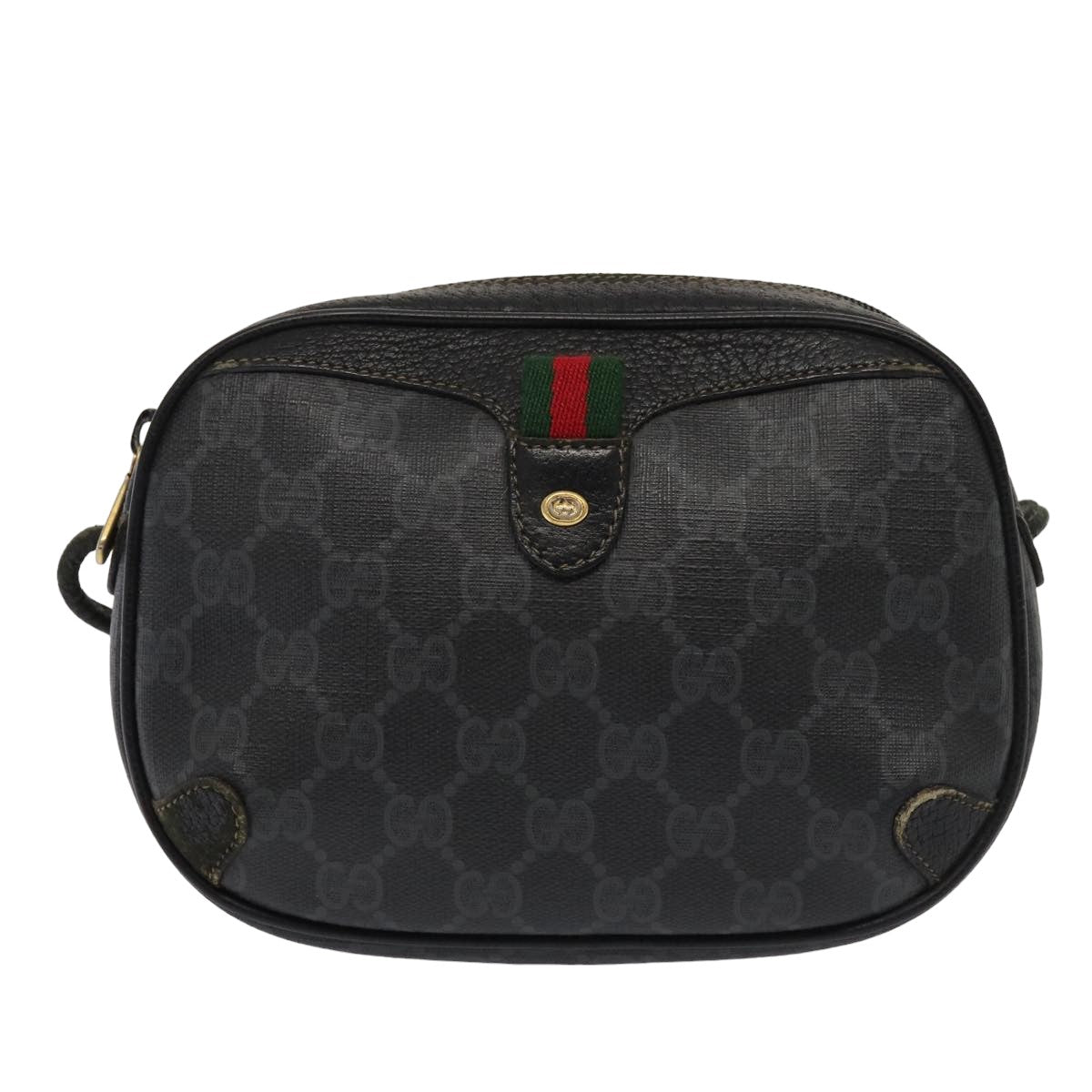 GUCCI GG Supreme Web Sherry Line Shoulder Bag PVC Black 89 02 066 82869