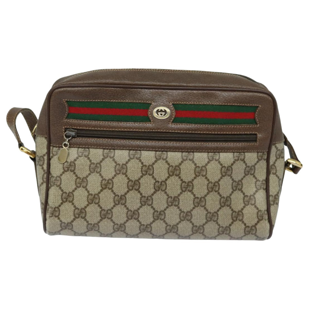 GUCCI GG Supreme Web Sherry Line Shoulder Bag PVC Beige Red 82870