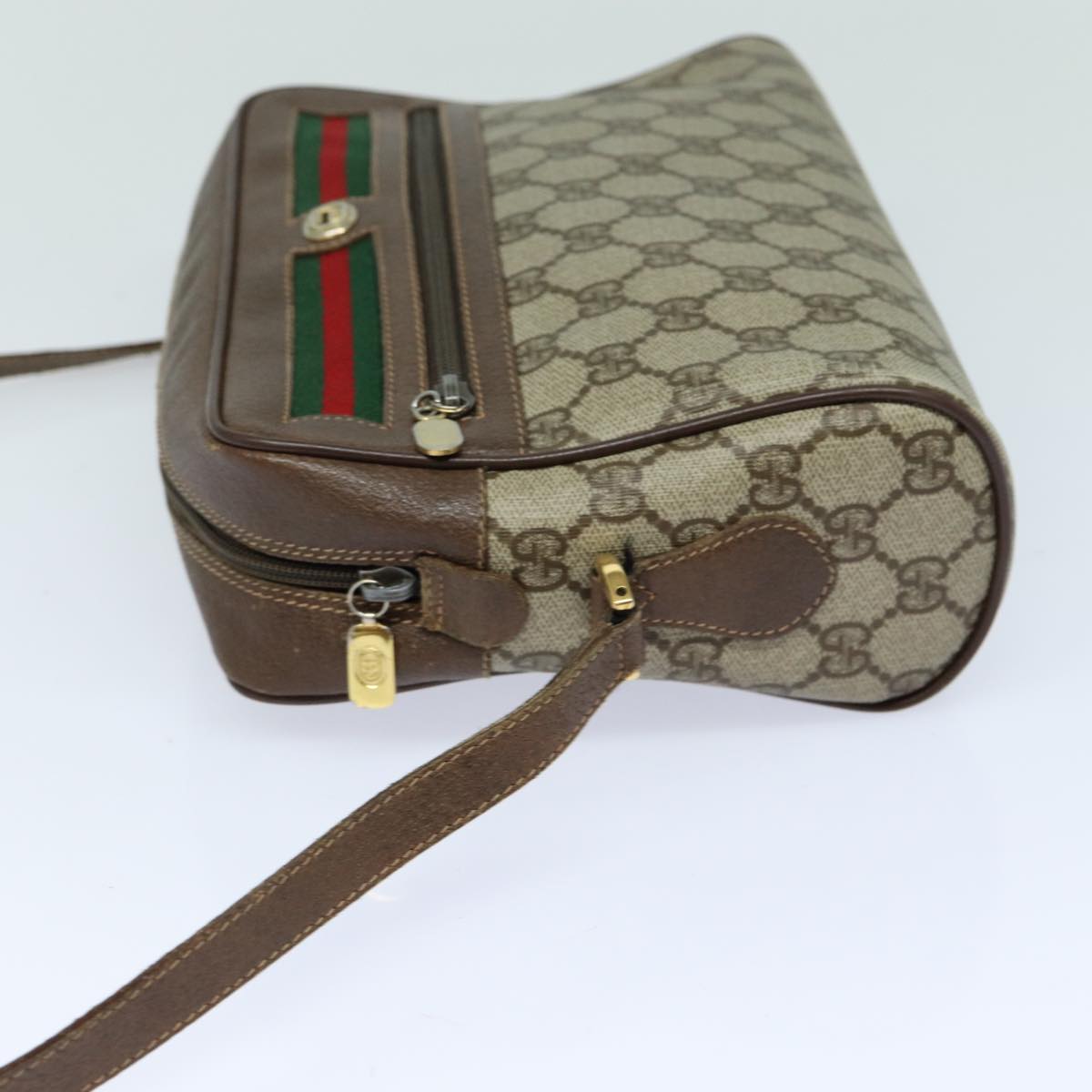 GUCCI GG Supreme Web Sherry Line Shoulder Bag PVC Beige Red 82870